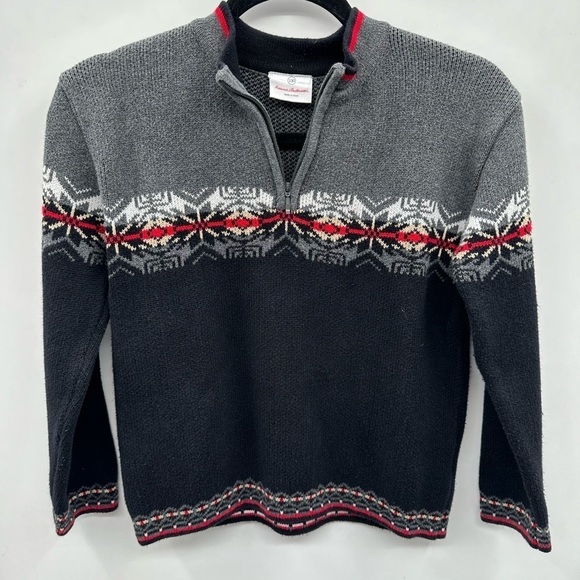 Hanna Anderson grey-black winter print 1/2 zip boys sweater. 130 - Picture 1 of 11